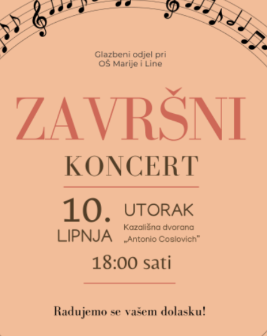 Završni koncert Glazbenog odjela u utorak, 10. 6. 2025.